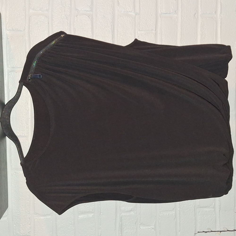 Black sexy cap sleeve shirt with shoulder zipper XXL